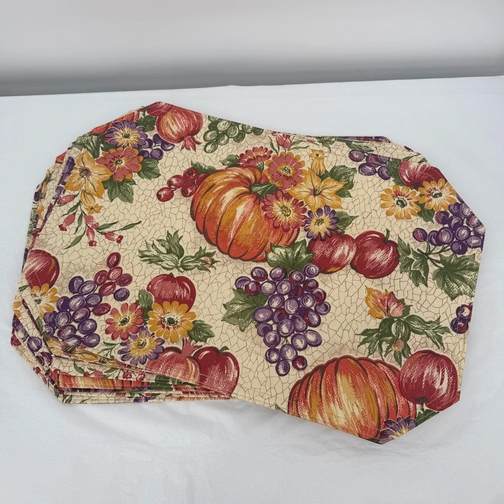 Vinyl‎ Placemats Dbl Sided Harvest Pumpkin Grapes Floral Autumn Table Decor 8 PC